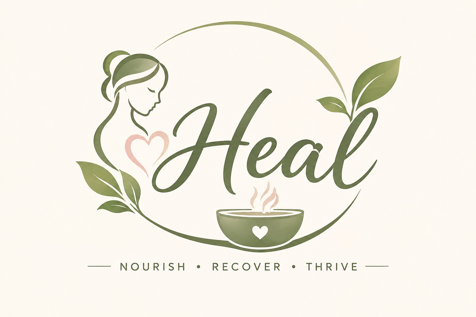 Heal botanical logo: Nourish, Recover, Thrive
